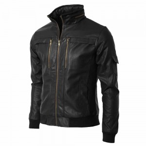 Men Moto Cow Hide Motorcycle Real Leather Jacket
