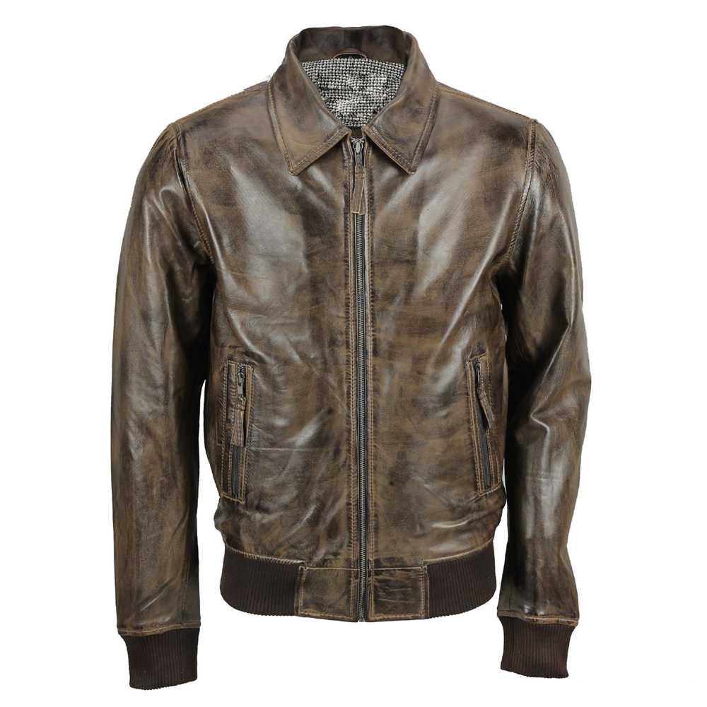 Vintage Brown Wax Bomber Fashion Leather Jacket Men's | 5Star Jackets