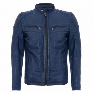 Mens Leather Jacket Vintage Quilted Retro Racing Zipped Biker