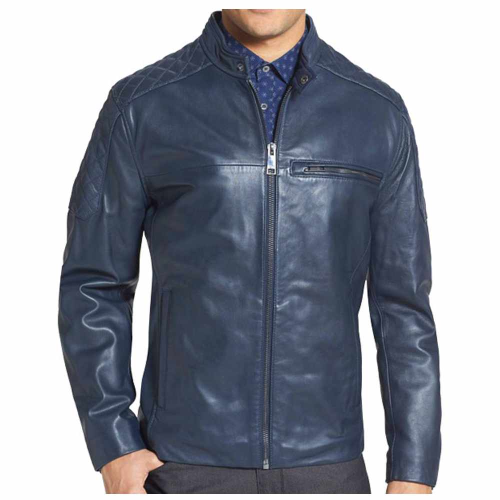 Mens Navy blue leather jacket|5Star Jackets