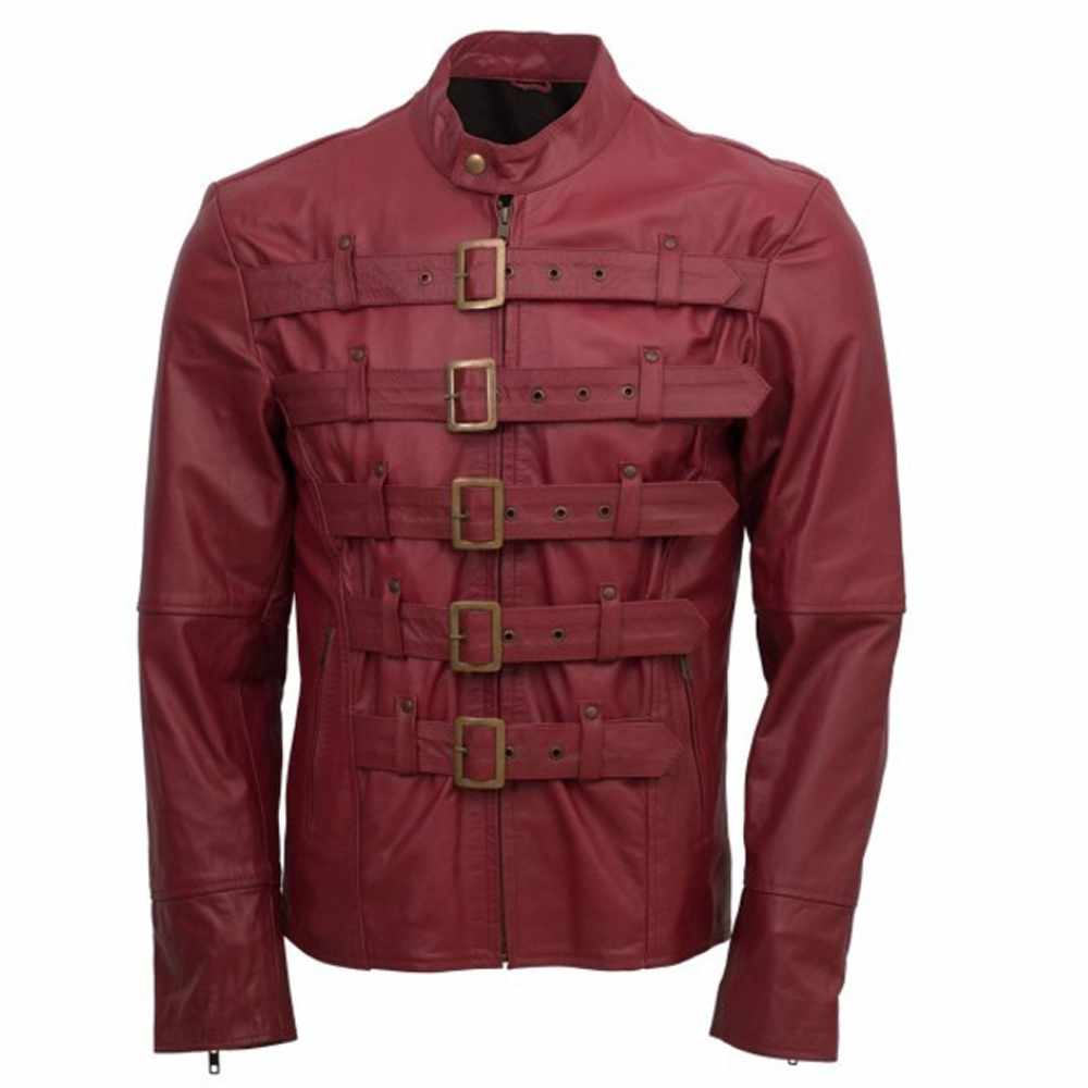 Designer Men Maroon Belted Fashion Leather Jacket Men Military Style Jacket|5Star Jackets