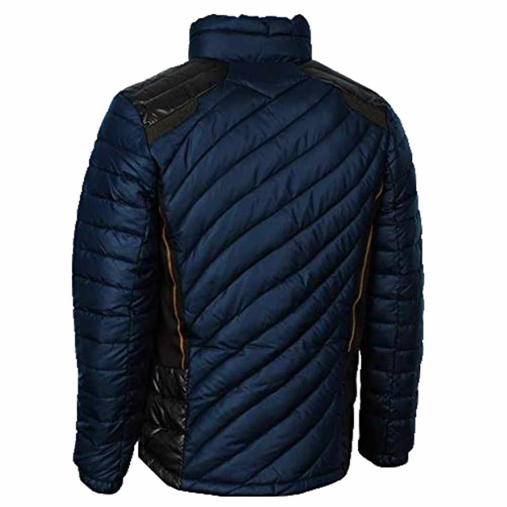 Men's Leather Jacket Blue Puffer Lining Chest Pocket Black Straps Jacket|5Star Jackets