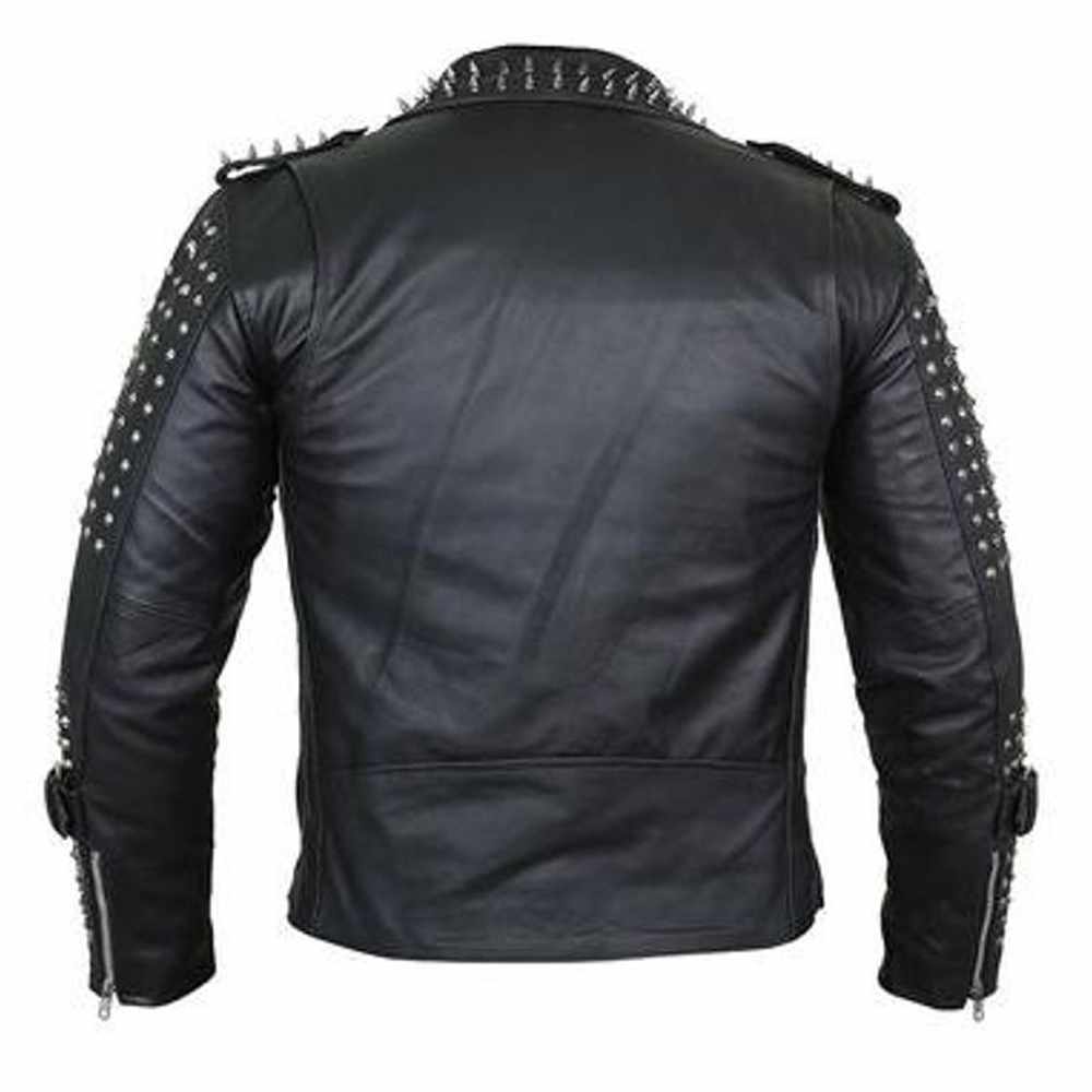 Mens Real Black Leather Spike Jacket Studded Punk Style Cropped Jacket|5Star Jackets