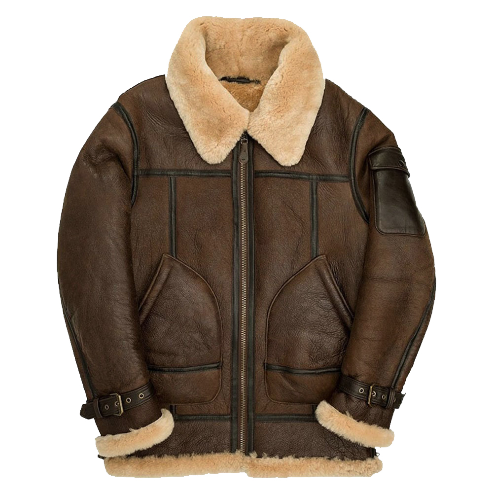 Dark Brown Pilot Shearling Bomber Leather Jacket Men's | 5Star Jackets