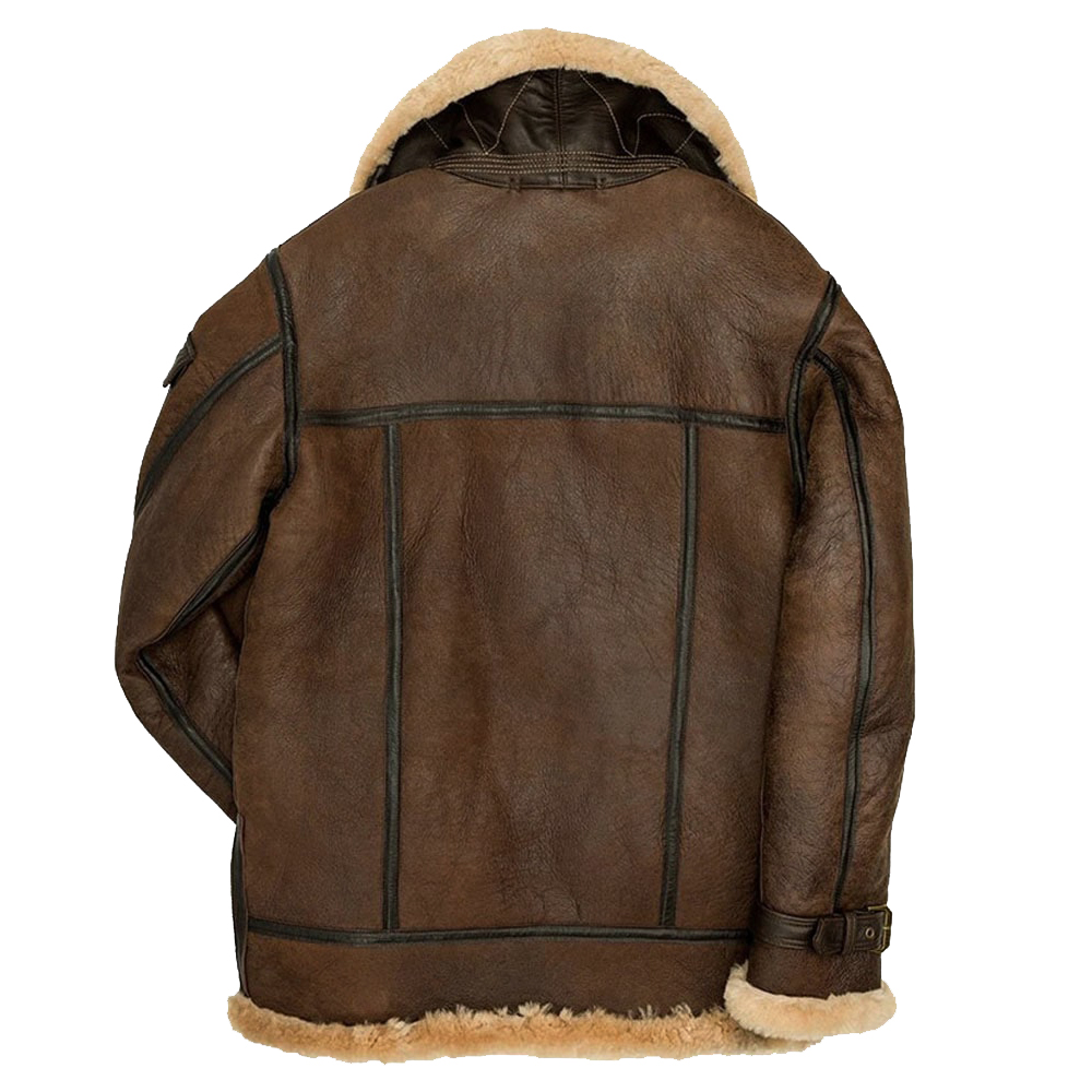 Vintage Brown Shearling Bomber Wax Leather Jacket Men's | 5Star Jacket