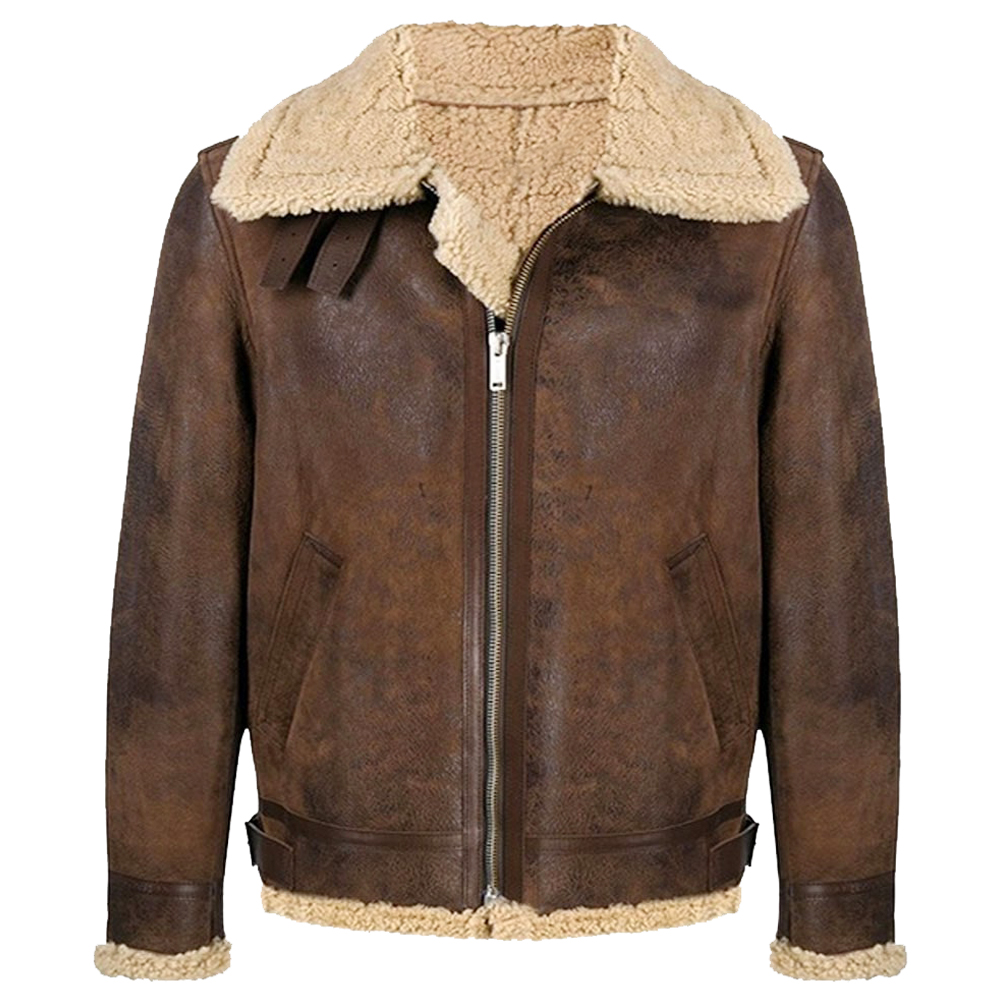 Vintage Brown Shearling Bomber Wax Leather Jacket Men's | 5Star Jacket