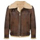 Vintage Brown Shearling Bomber Wax Leather Jacket Men's | 5Star Jacket
