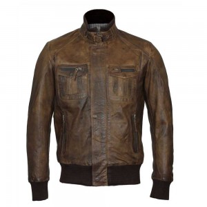 Vintage Brown Slim Fit Bomber Fashion Leather Mens