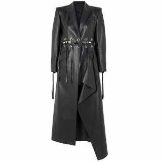 Women Black Leather Dress Leather Coat Fringed Eyelet Embellished Leather  Coat|5Star Jacket